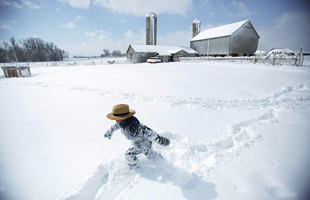 Amish Boy in Snow