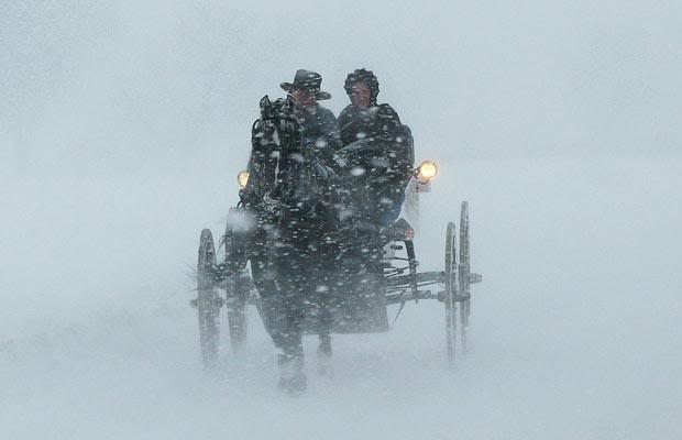 Amish buggy in blizzard